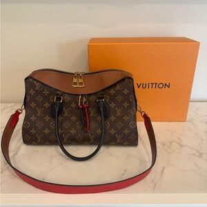 Louis Vuitton Brown and Red Monogram Satchel
